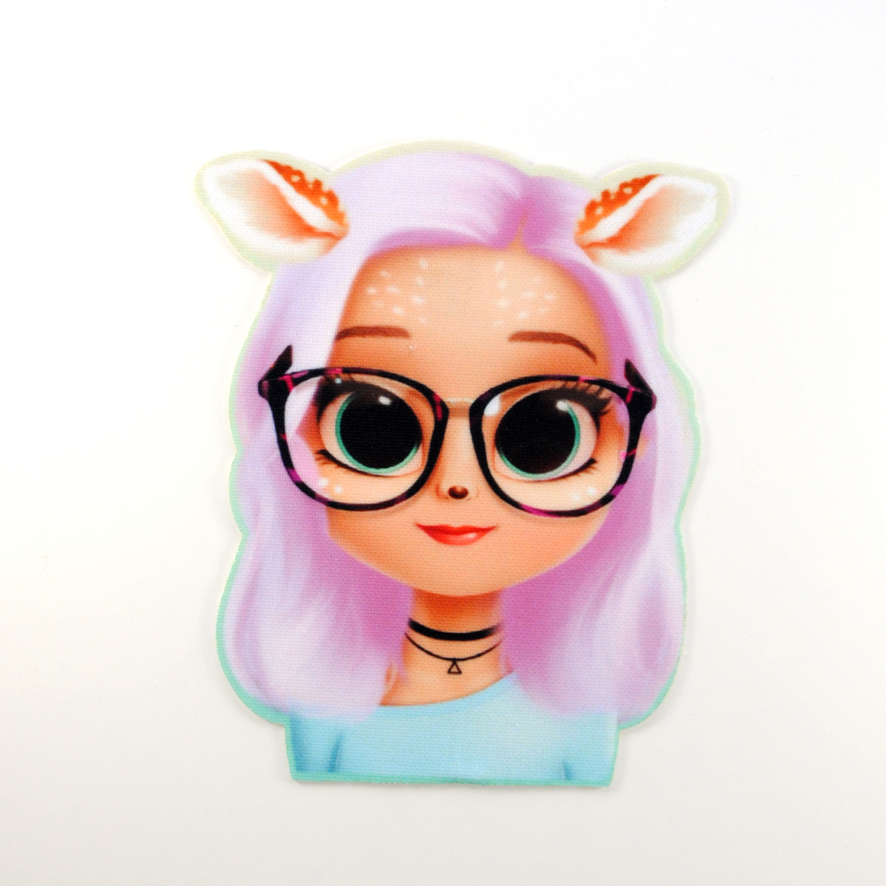 Аппликация клеевая Девочка с ушками в очках, 12*9см, /дайвинг/, шт. Аппликация клеевая