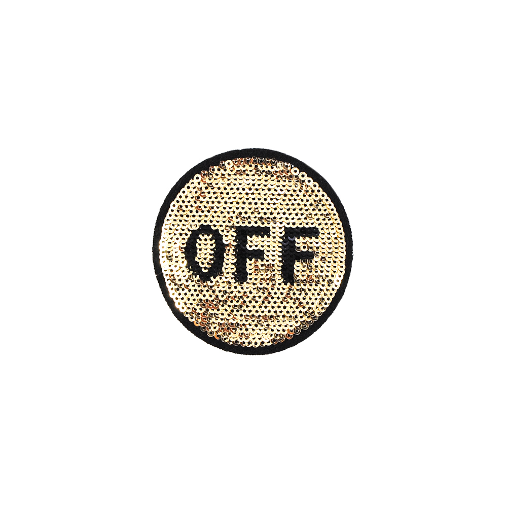 Аппликация пришивная пайетки OFF круг, диам. 6см, черный, золото, шт. Аппликации Пришивные Пайетки