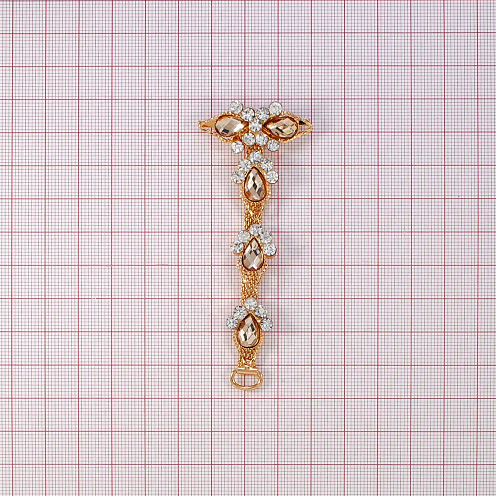 Укр.стекл.  HW-1706 перетяж. на цепи 8,5*1,9см GOLD, 4 янтарн.камня (круг, глаз, овал, капля). Перетяжка металл со стразами