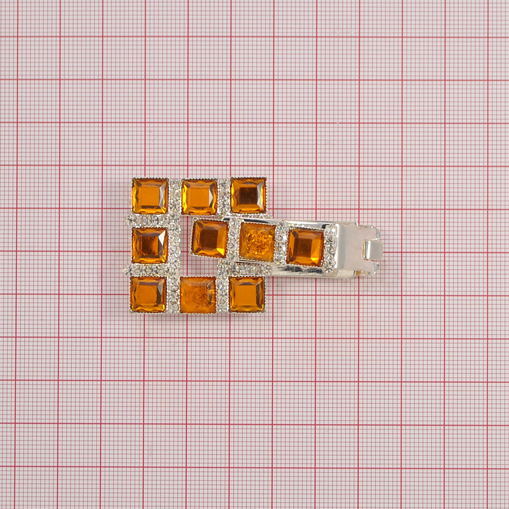 Клипса шубная ХР-1388-2 /квадрат 3*3см/ nik, квадратные янтарные камни, шт. Клипсы шубные, крючки