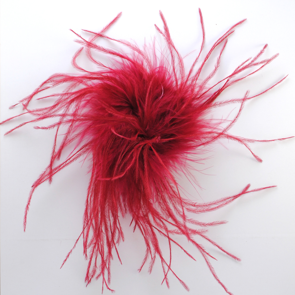 Брошь из перьев, 10-15см, бордовый., шт.. Перья
