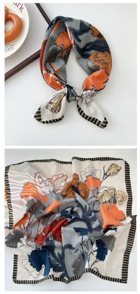 Платок тканевый Цветы, 65*65см, оранжевый, синий, серый, белый, шт. Украшения