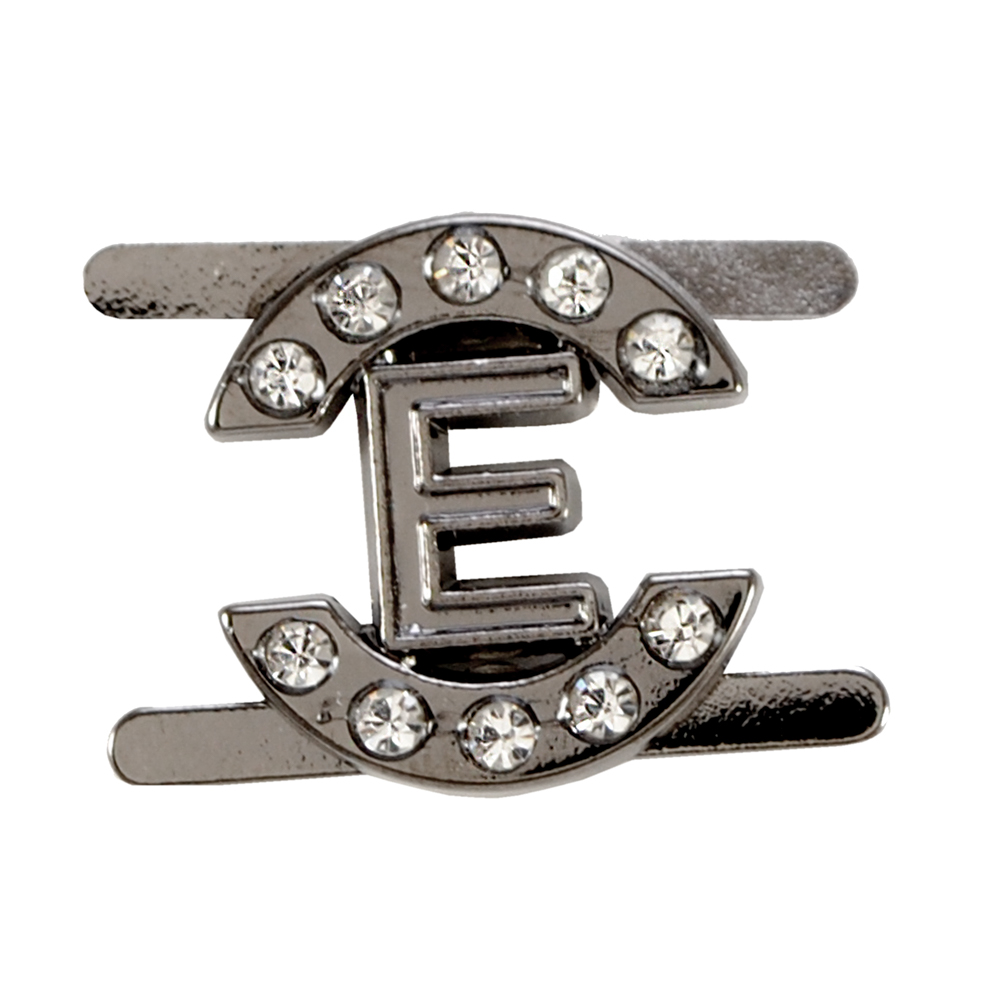 Краб металл буква "E", 1.6*1.7см, блек никель, белые камни, шт. Крабы Металл Надписи, Буквы