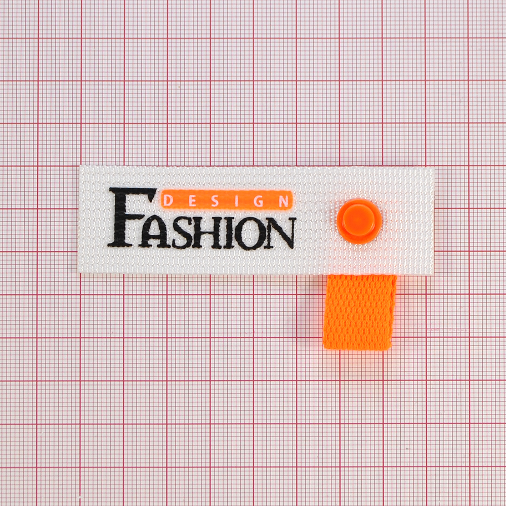 Лейба тканевая с хольнитенами Fashion, 6*2см, черный, белый, оранжевый, шт. Лейба Ткань