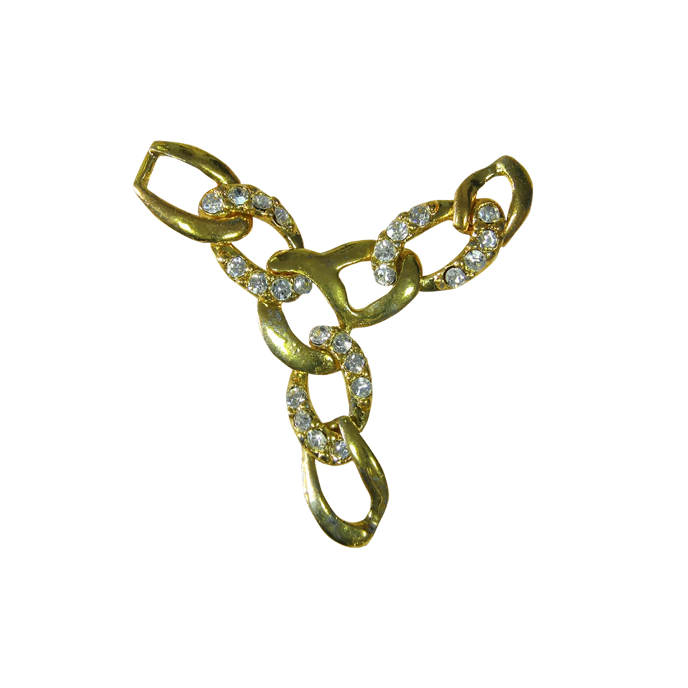 Украшение стеклянное 9371 перетяжка 3 угла, GOLD, крупная цепь, белые камни. Перетяжка металл со стразами