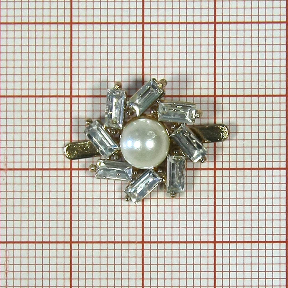 Краб металл 94902 Солнце-Жемчужина 18мм GOLD, белые камни прямоугольные, жемчуг, шт. Крабы Металл Геометрия Декор