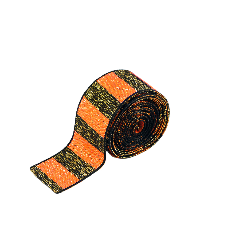 Тесьма 3см, оранжевый, черный, золотой люрекс, 50ярд. Тесьма