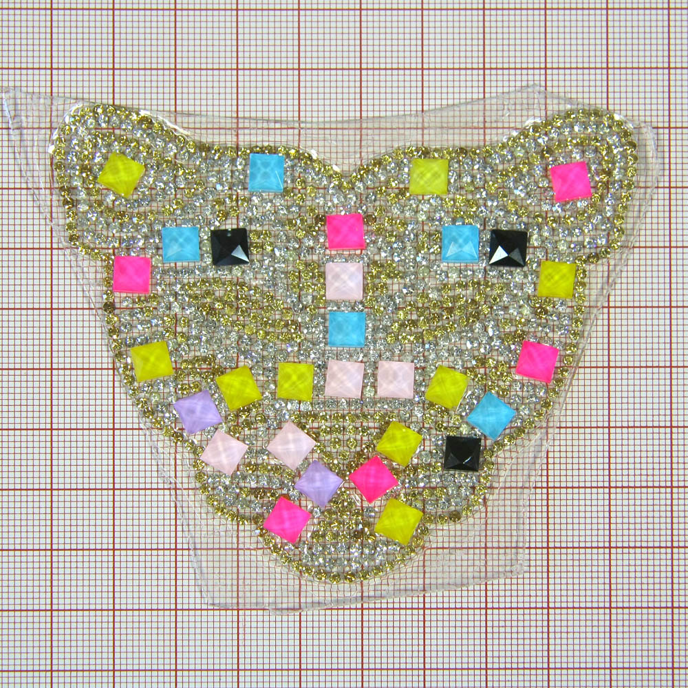 Аппликация клеевая стразы Пантера 9,5*8см разноцветные квадратные камни 6мм, мелкая россыпь, шт. Аппликации клеевые Стразы комб.