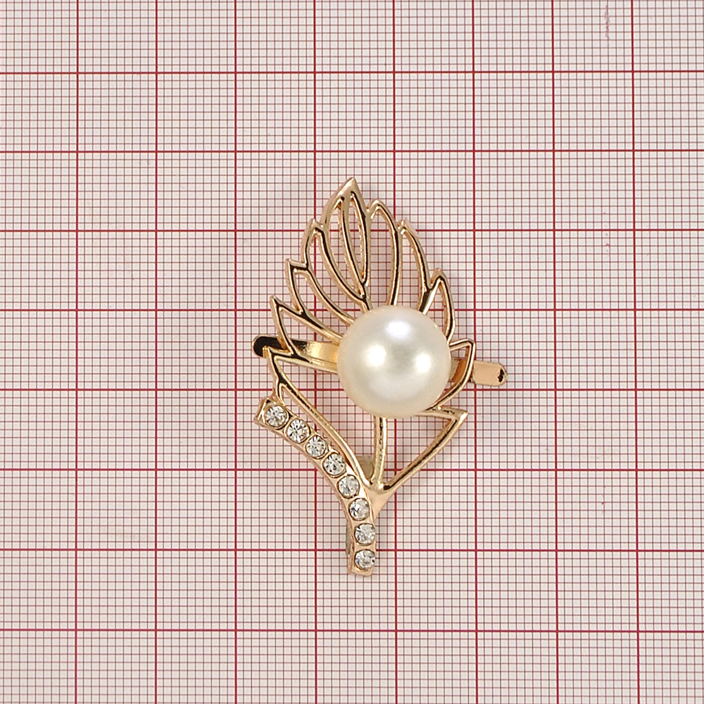 Краб металл Лист в белом жемчуге ЛЕВЫЙ 54*40 золото, белые камни, белый жемчуг, шт. Крабы Металл Цветы, Жуки