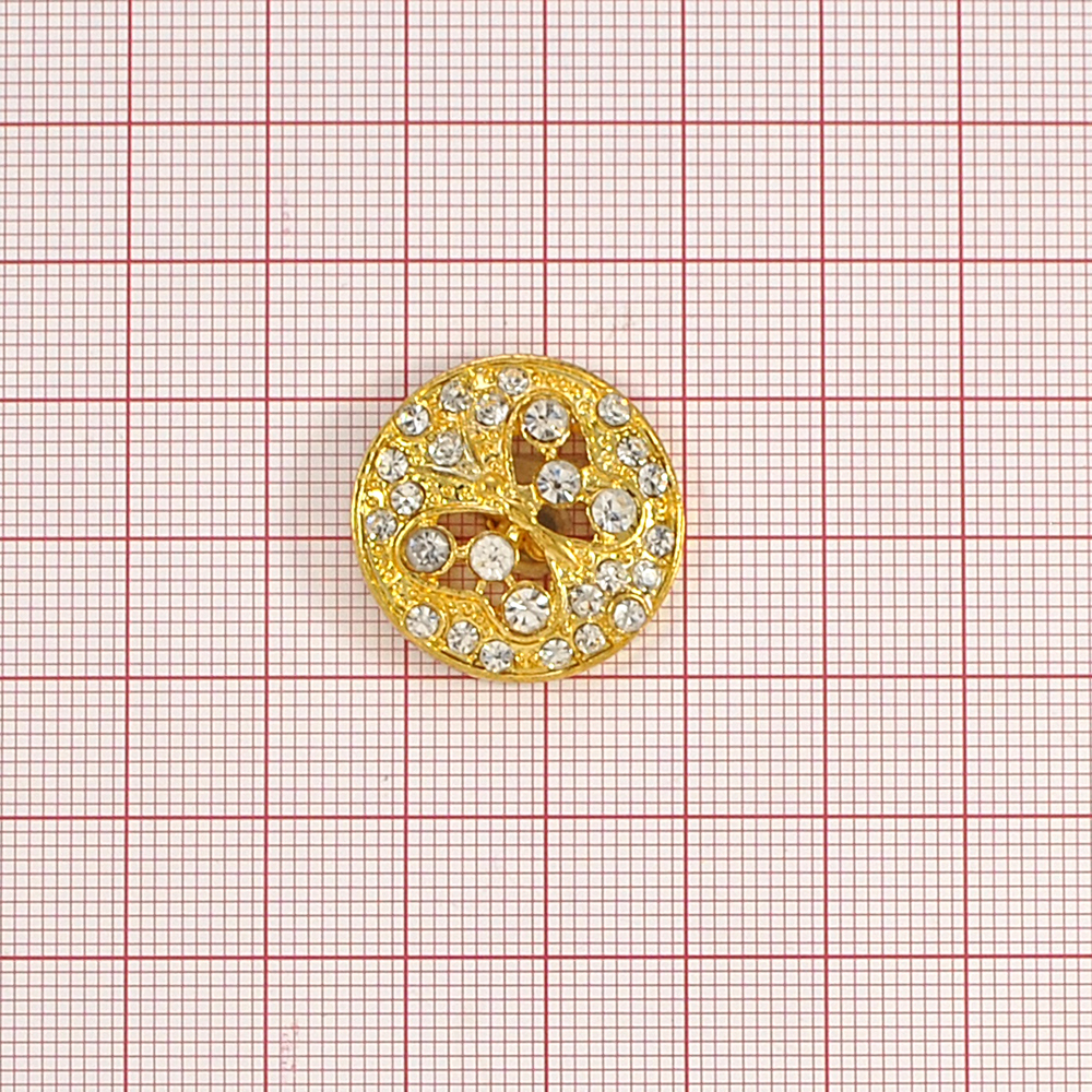 Украшение стеклянное RB-076 /пуговица Бабочка/ 24мм GOLD, белые камни. Пуговица Декор