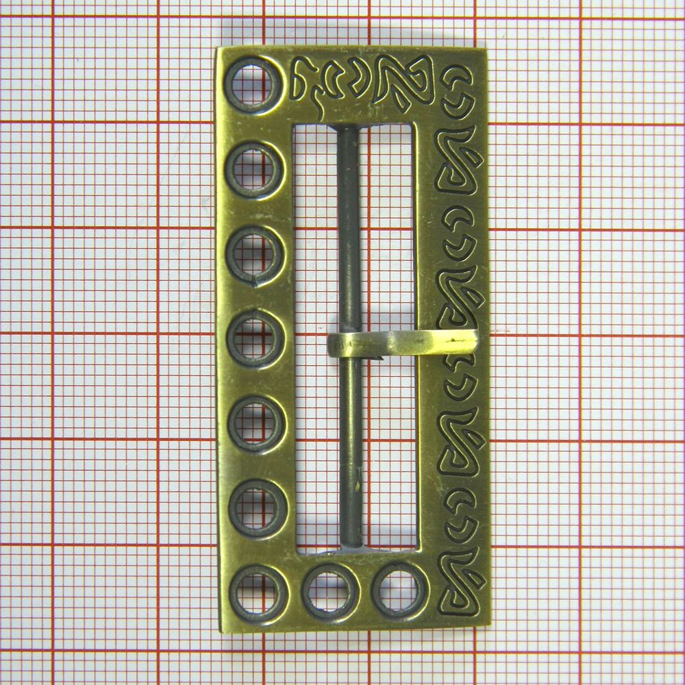 Пряжка металл 6488 орнамент, отверстия ANTIK 4см. Пряжка