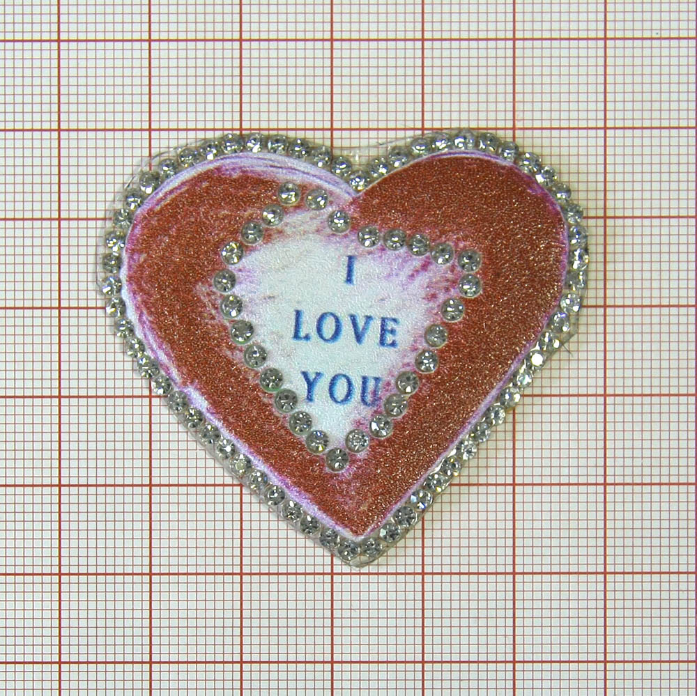 Аппликация клеевая стразы Сердце I love you 55*50мм красно-розовый, темно-синий, белые камни, шт. Аппликации клеевые Стразы комб.
