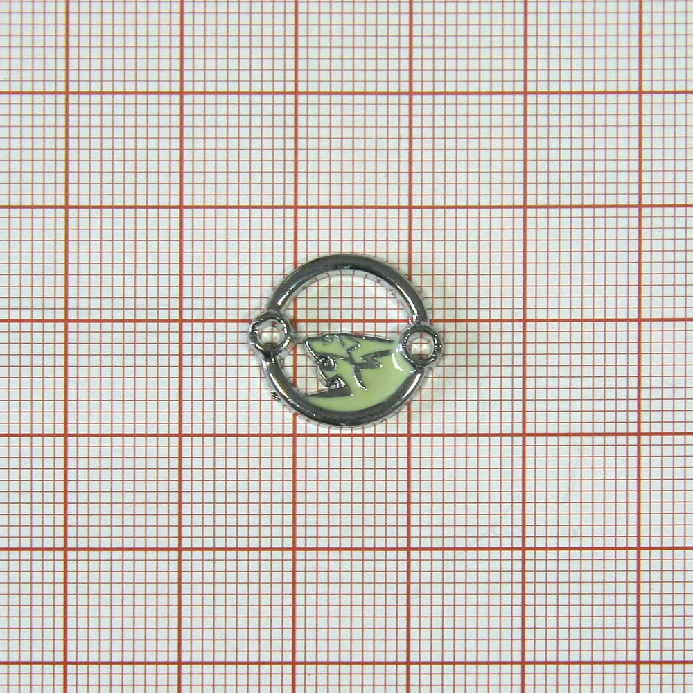 Лейба металл полукольцо-эмаль 17*15мм пришивная ХРОМ, салатовая эмаль. Лейба Металл