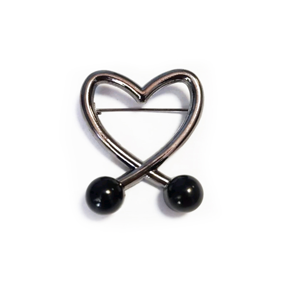 Брошь Сердце 2 камня 4*3,5см black nickel и черный, шт. Броши