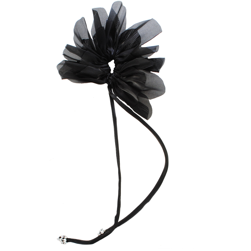 Аппликация тканевая Лепестки, 33*14см, шнур, черный, наконечники жемчуг, шт. Аппликации Пришивные Цветы Банты