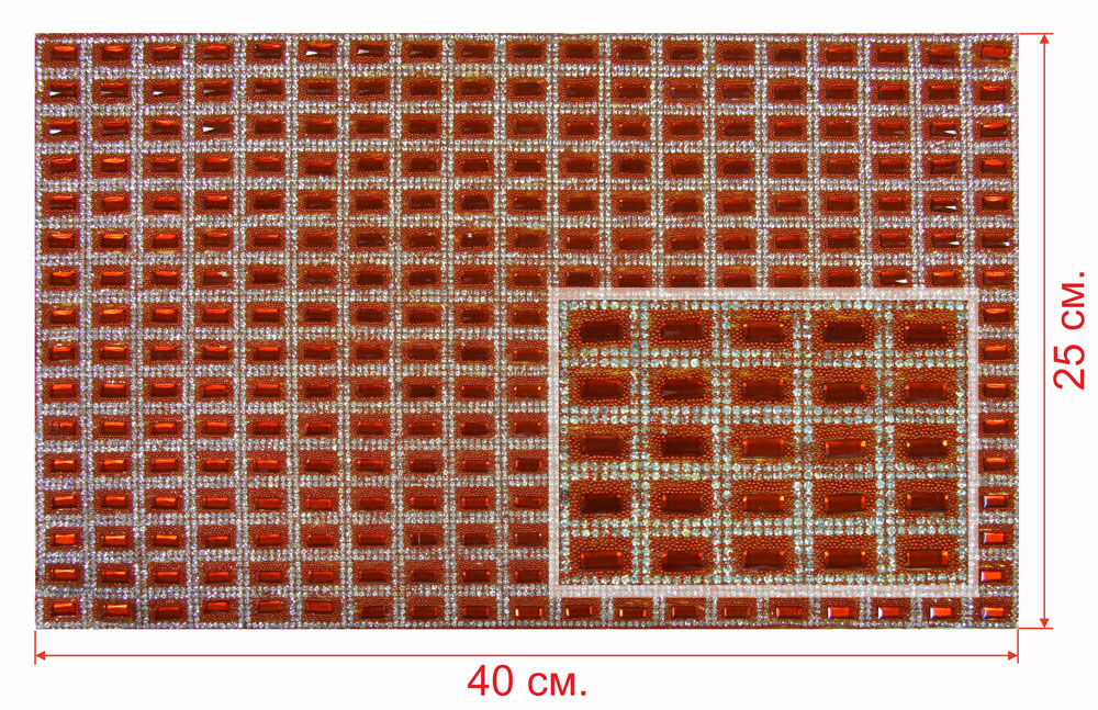 Стразы полотно клеевое №33 Плитки красные 10*5мм, белые камни 2,2мм, 40*24см, 1лист. Полотна из страз