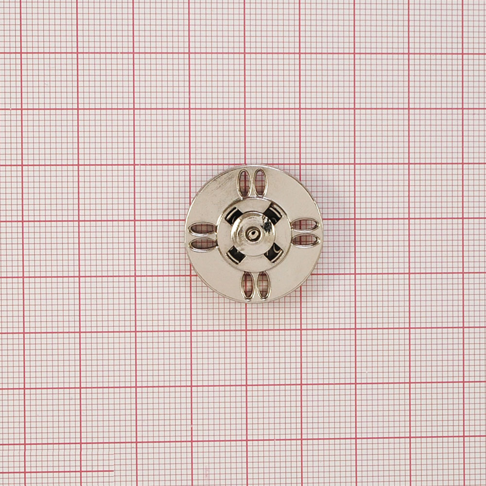 Кнопка металлическая пришивная потайная Круглая 8 отверстий 25мм, никель, шт. Кнопка пришивная потайная
