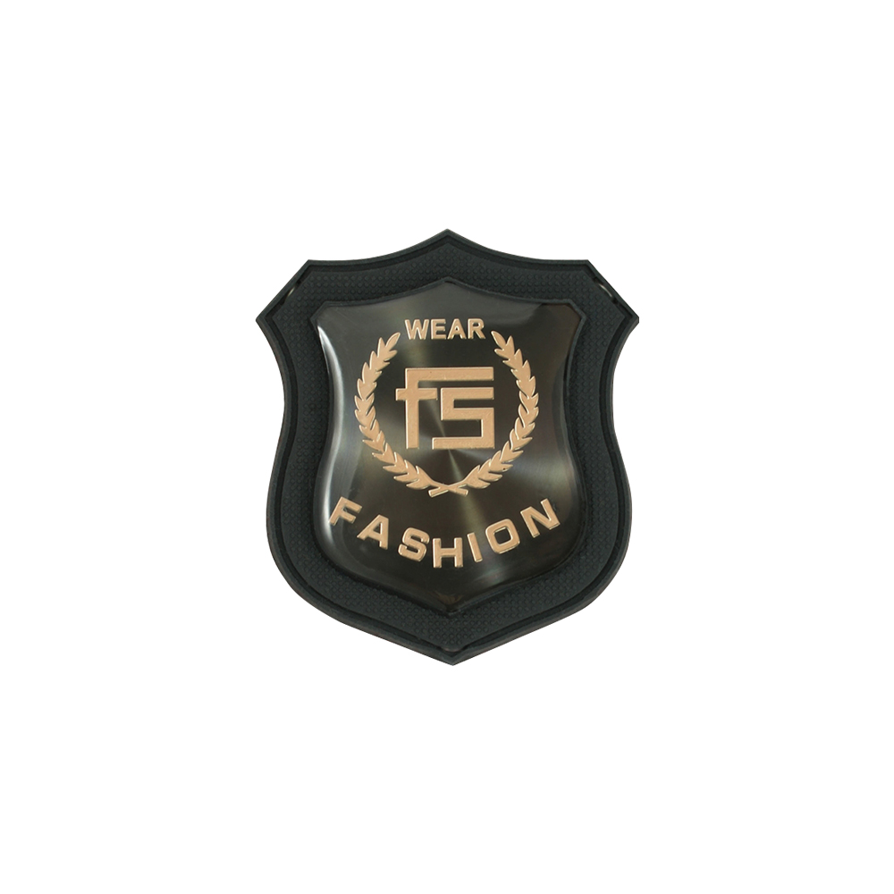 Лейба резиновая с металлом FS Fashion 50*55мм черная, темное золото. Лейба Резина