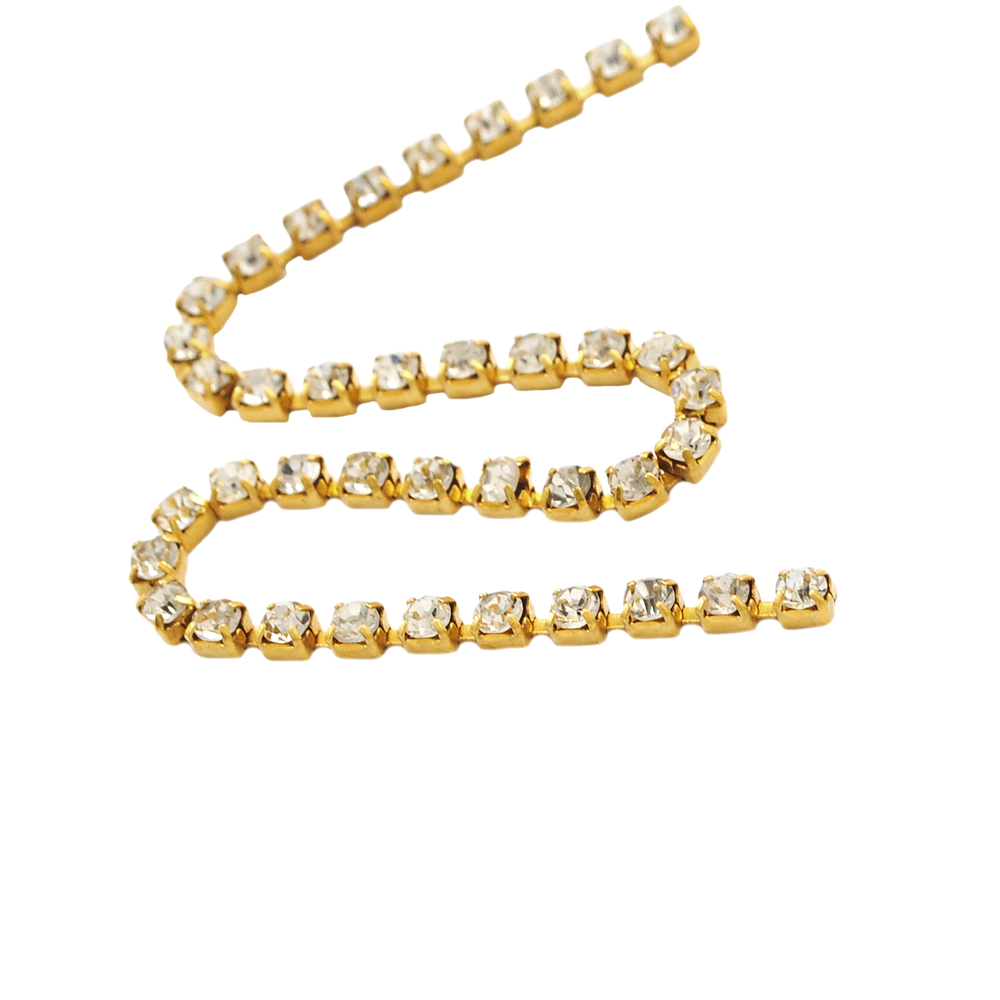 Тесьма стразы SS10, золото, белые камни, ярд. Тесьма из страз