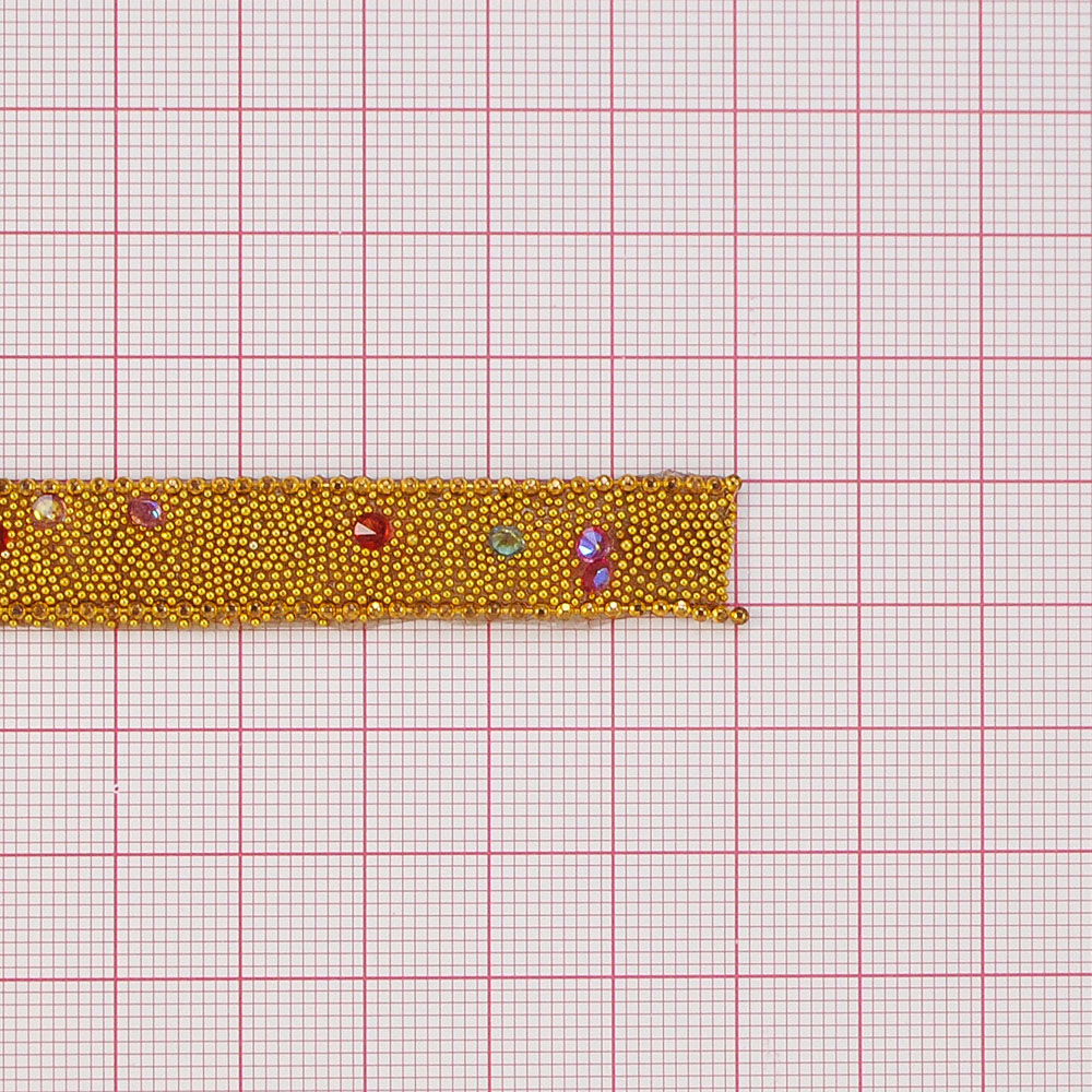 Тесьма стразы клеевые Крупа 13мм цепь GOLD, золото, цветной хамелеон камни, ярд. Тесьма из страз