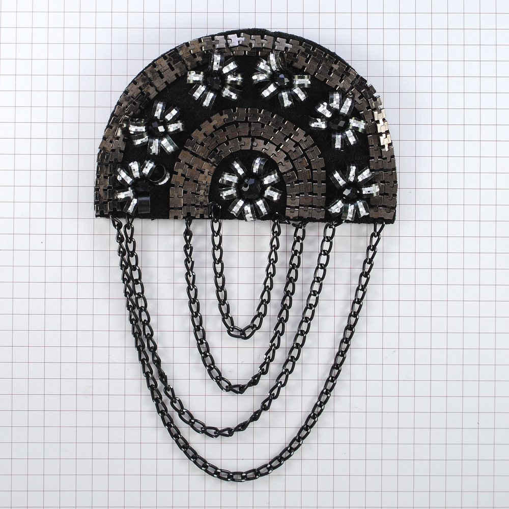 Аппликация декор черный флиз.Эполет, цепи металл, черн. цепочки. Аппликация Декор