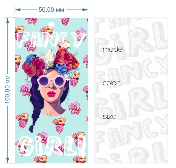 Этикетка бумажная Fancy girl, 50*100мм Девушка в венке, шт. Этикетка бумага