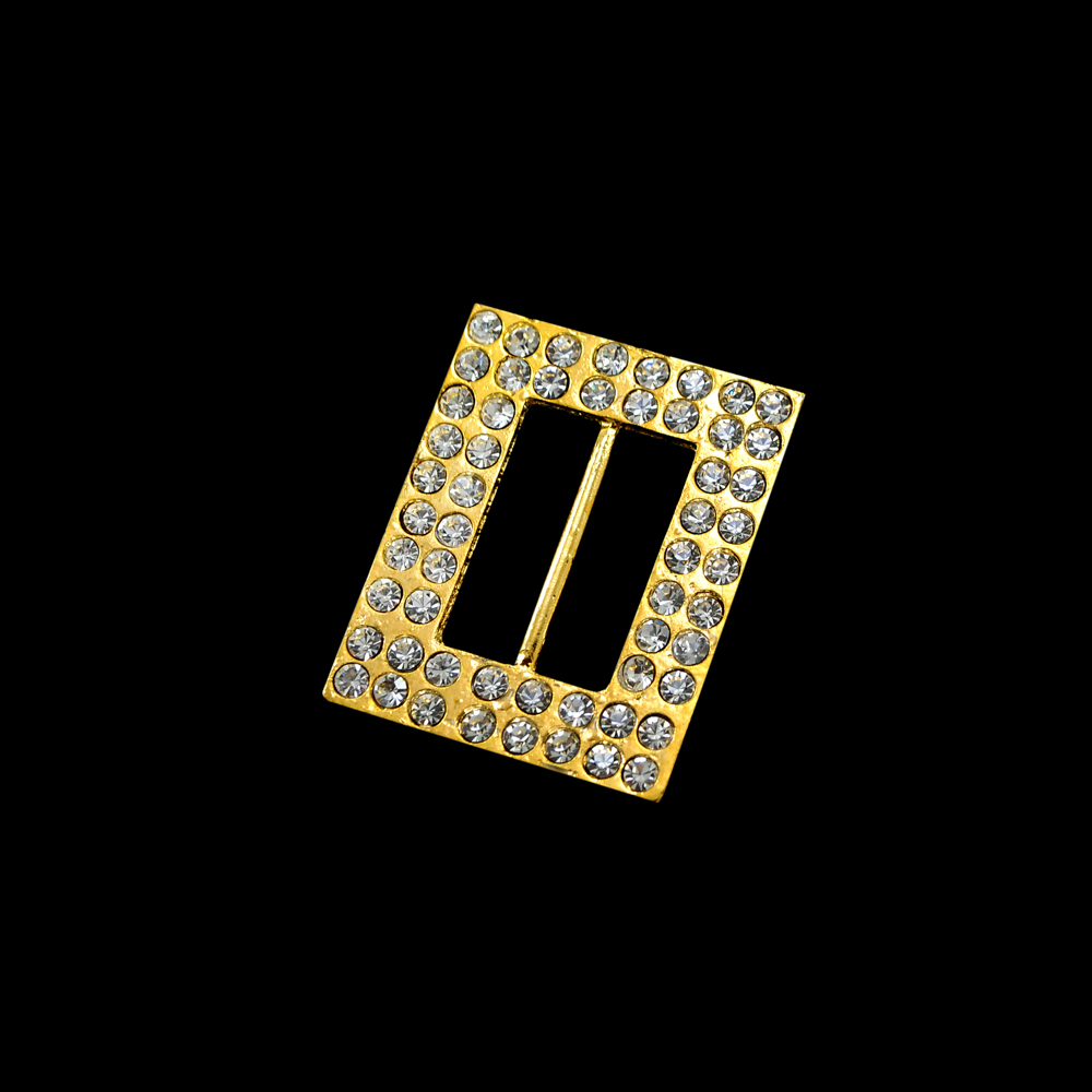 Укр. стекл. 7722 GOLD пряжка 3см, белые камни 2 ряда. Перетяжка металл со стразами