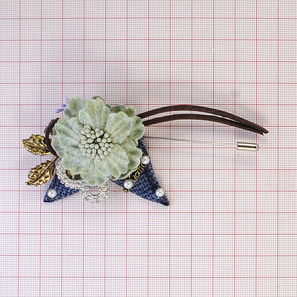 Булавка Цветок Ткань NIKEL, антик, черные, зеленые, белые камни, шт . Булавки