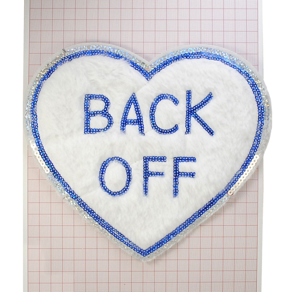 Аппликация пришивная пайетки и мех Сердце Back Off 24*24см белый, синий, белый мех, шт. Аппликации Пришивные Мех Флок