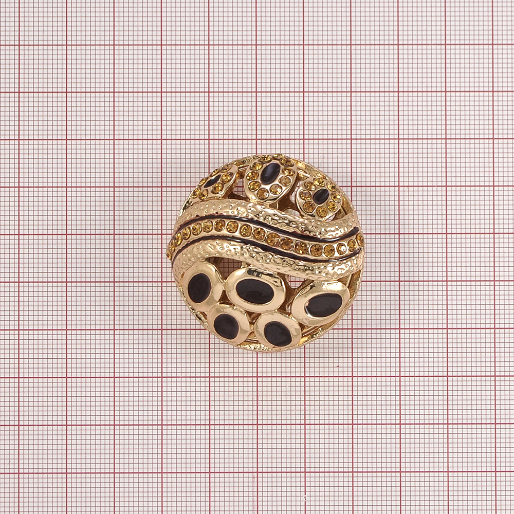 Украшение стекло  DH85377 /пуговица/ GOLD, черные, топаз камни. Пуговица Декор