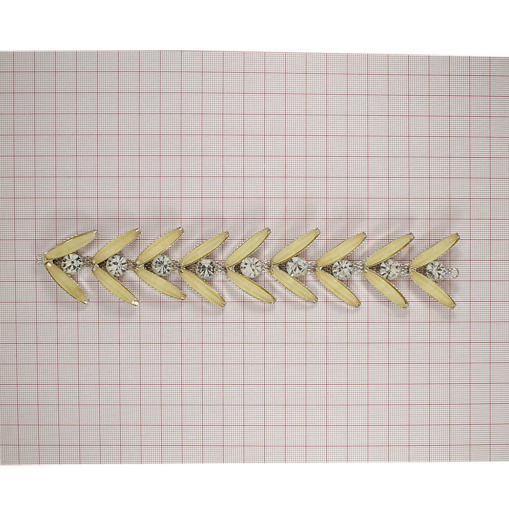 Перетяжка Лепестки со стразами, 20см, желтая эмаль, белые камни, шт. Перетяжка металл со стразами