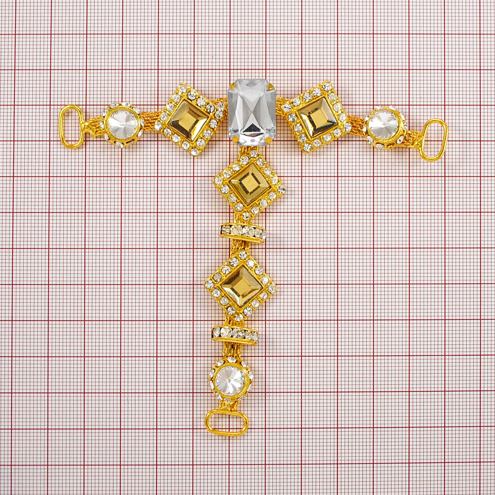 Укр.стекл.HW-2145 перетяжка GOLD тройная. Перетяжка металл со стразами
