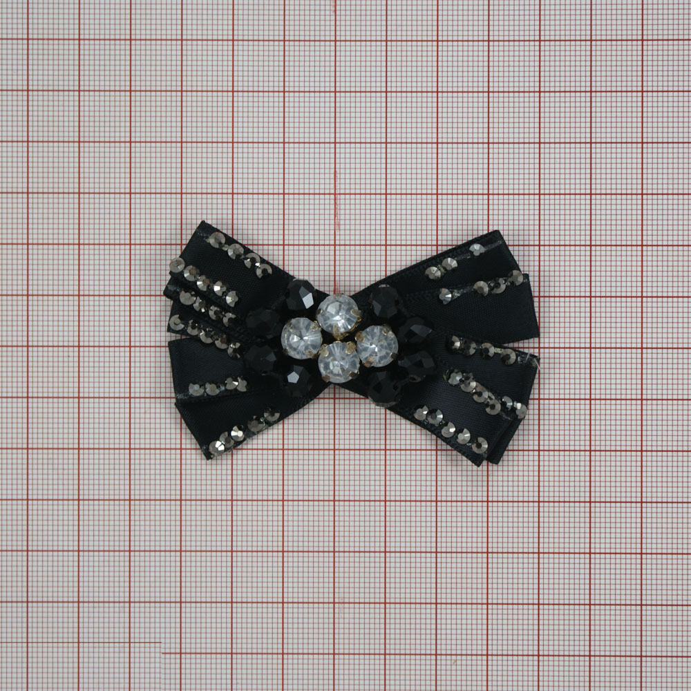 Аппликация декор черный бант 8 лент, камни. Аппликация Декор