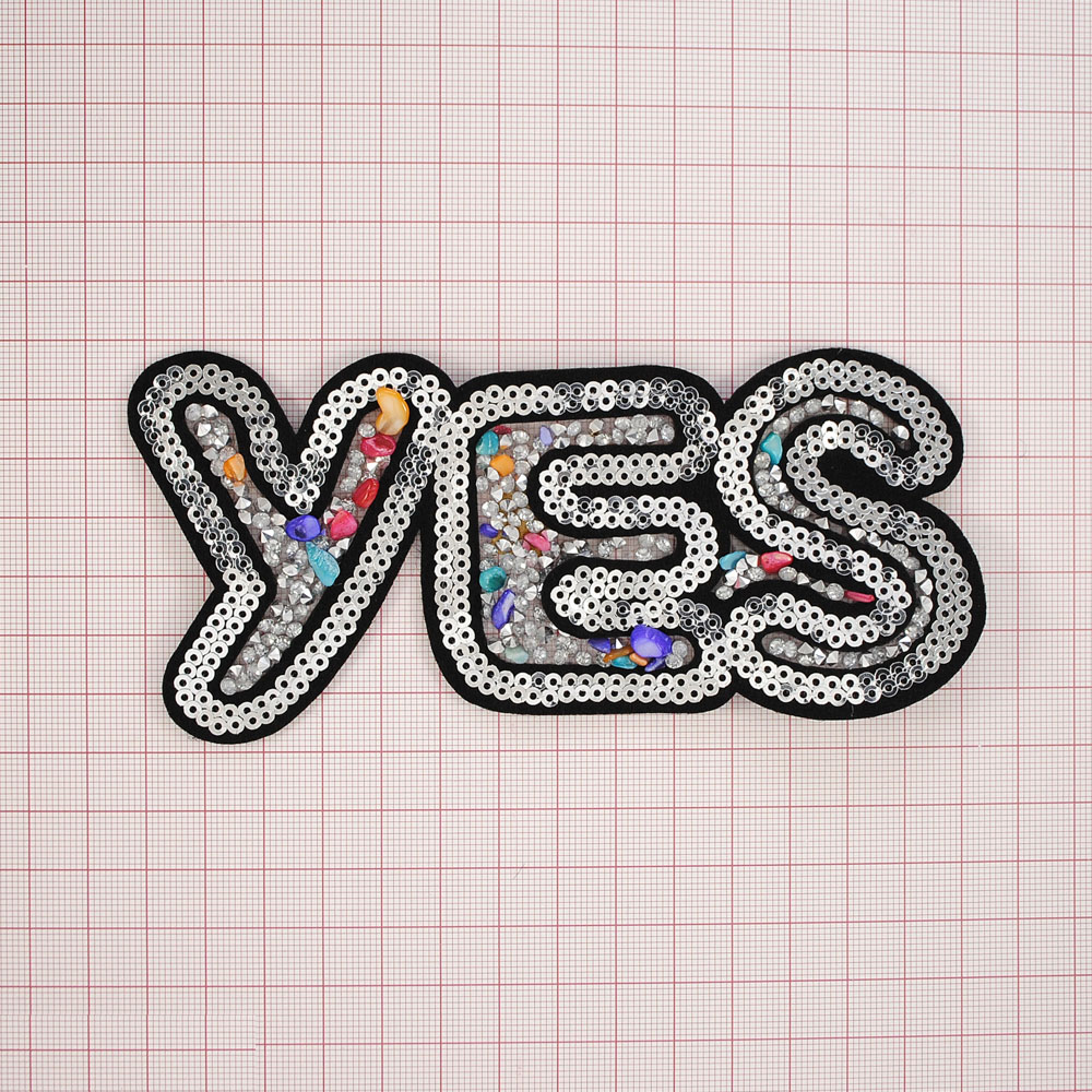 Аппликация клеевая пайетки YES 6*14см камни розовый, зеленый, голубой, красный, пайетки серебро, шт. Аппликации клеевые Пайетки