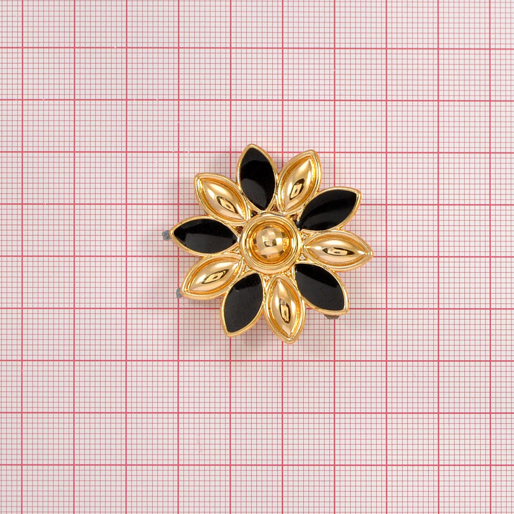 Краб пластик 2083 Цветочек 40*40мм GOLD, черная эмаль. Крабы Металл Цветы, Жуки