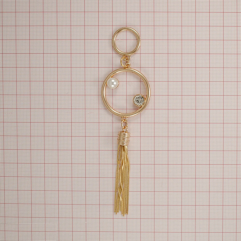 Подвеска металлическая Круг 4*14см, золото, белый камень, белый жемчуг, шт. Подвески