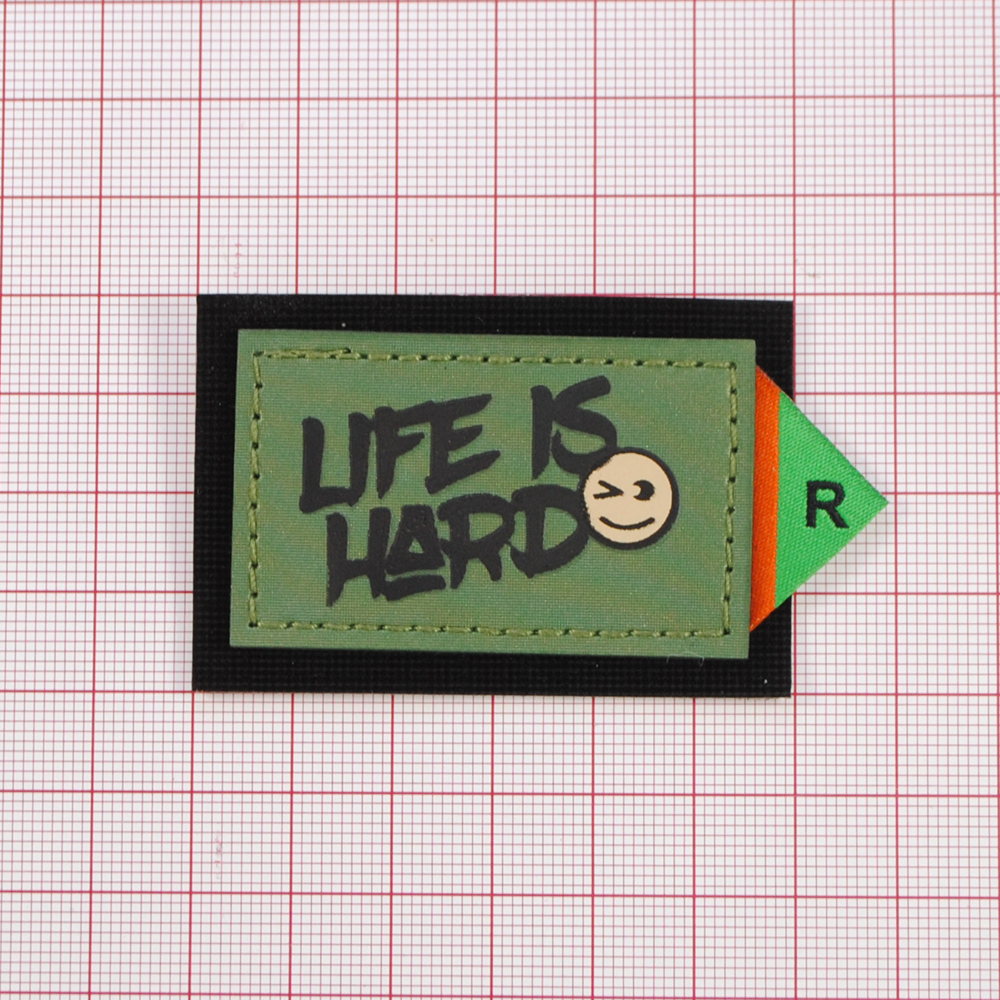 Лейба к/з Прямоугольник Life Is Hard, 6*4см, зеленый, черный, шт. Лейба Кожзам