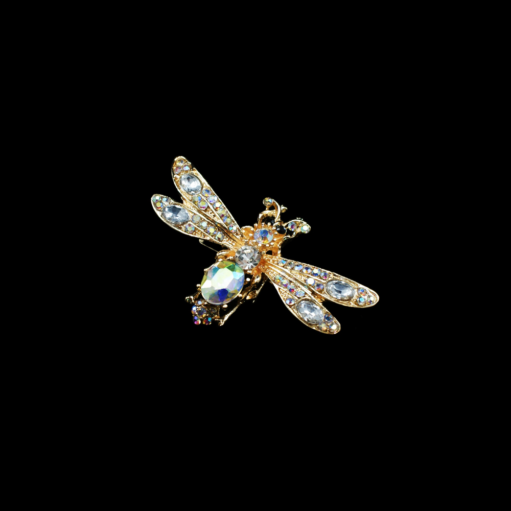 Краб металл Стрекоза 3,5*5,5см, золото, белые, хамелеон камни, шт. Крабы Металл Цветы, Жуки