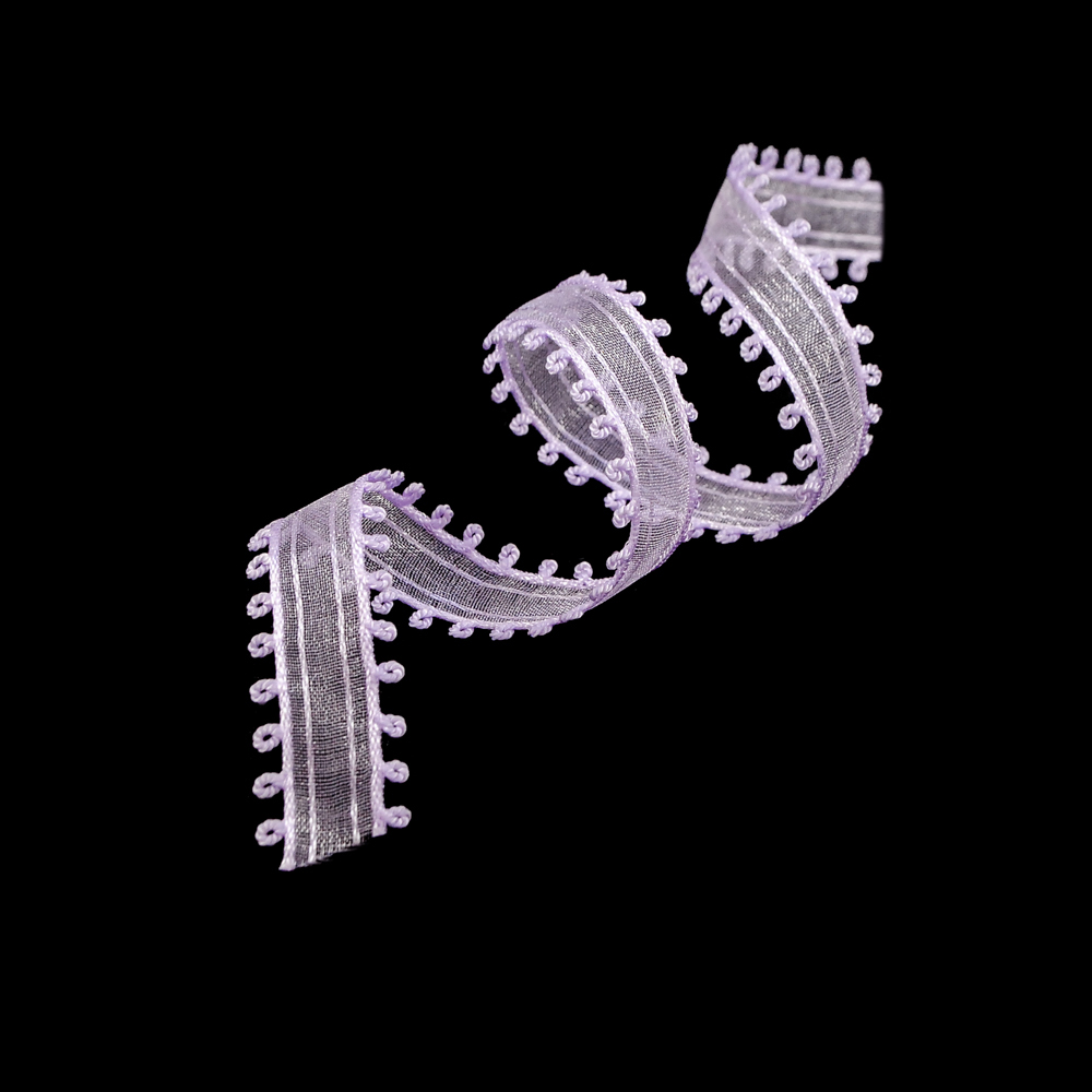 Тесьма органза с петельками 2,5см сиреневый, 100ярд. Тесьма