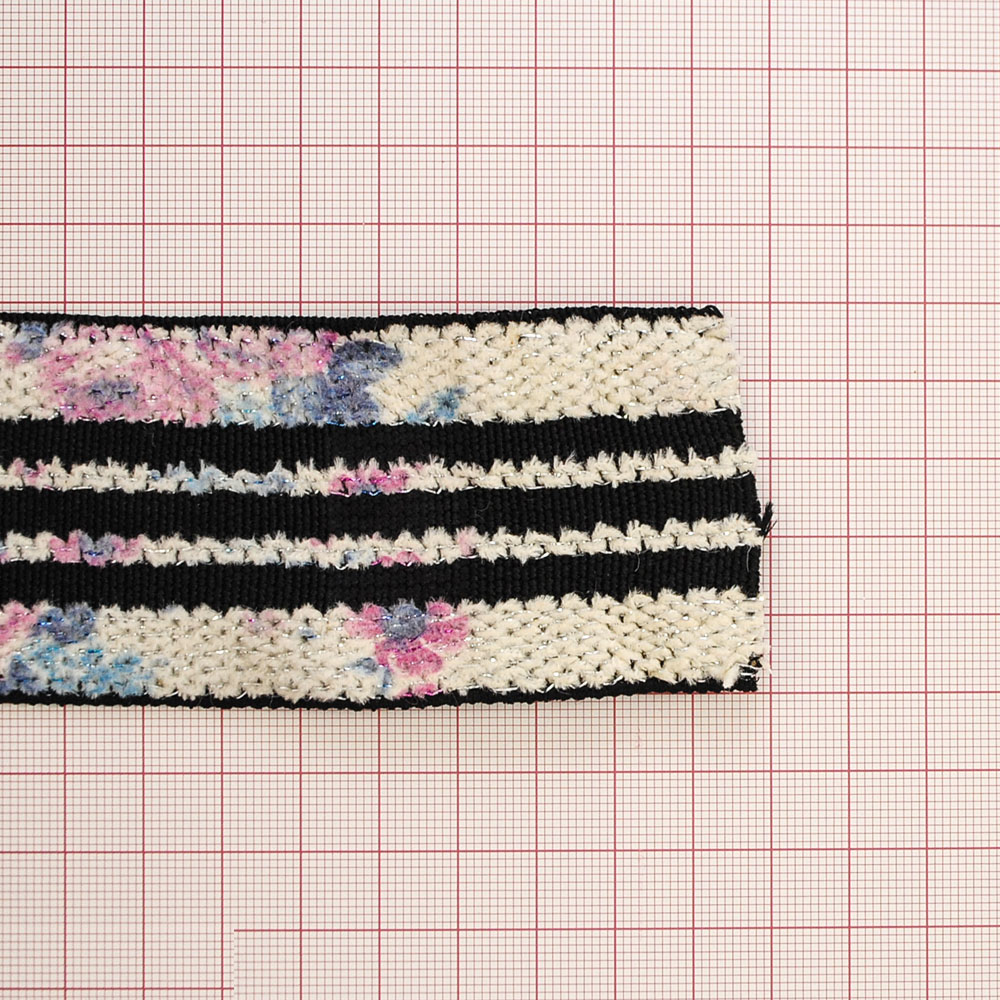 Резинка Полосы 5см, темно-коричневый, серый, светло-серый, светло-розовый, молочно-белый, серебряная нить, 50ярд. Резинка