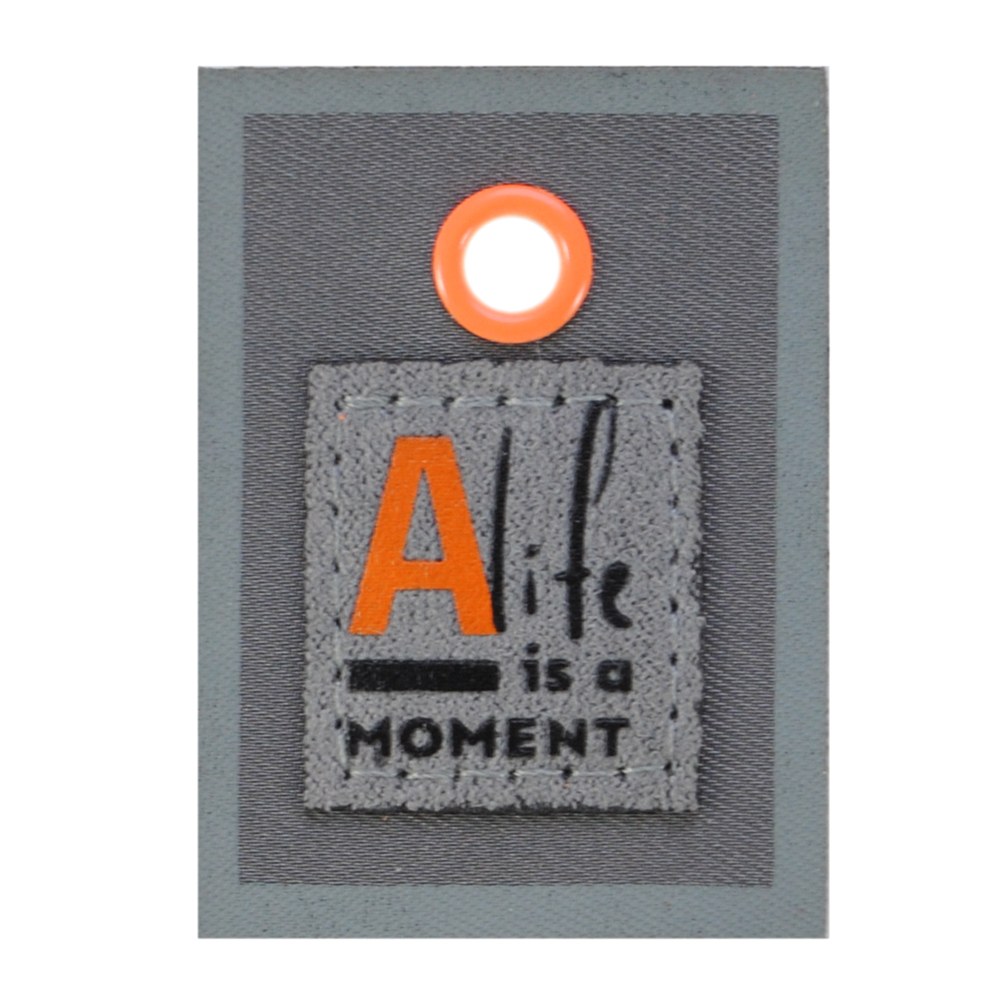 Лейба ткань., Alife is a moment, блочка оранж., 4.7*3.4см, сер.,черн., оранж, шт. Лейба Ткань