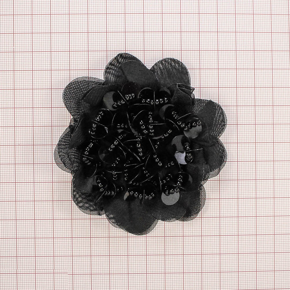 Аппликация декор Пион-пайетки черный. Аппликация Декор