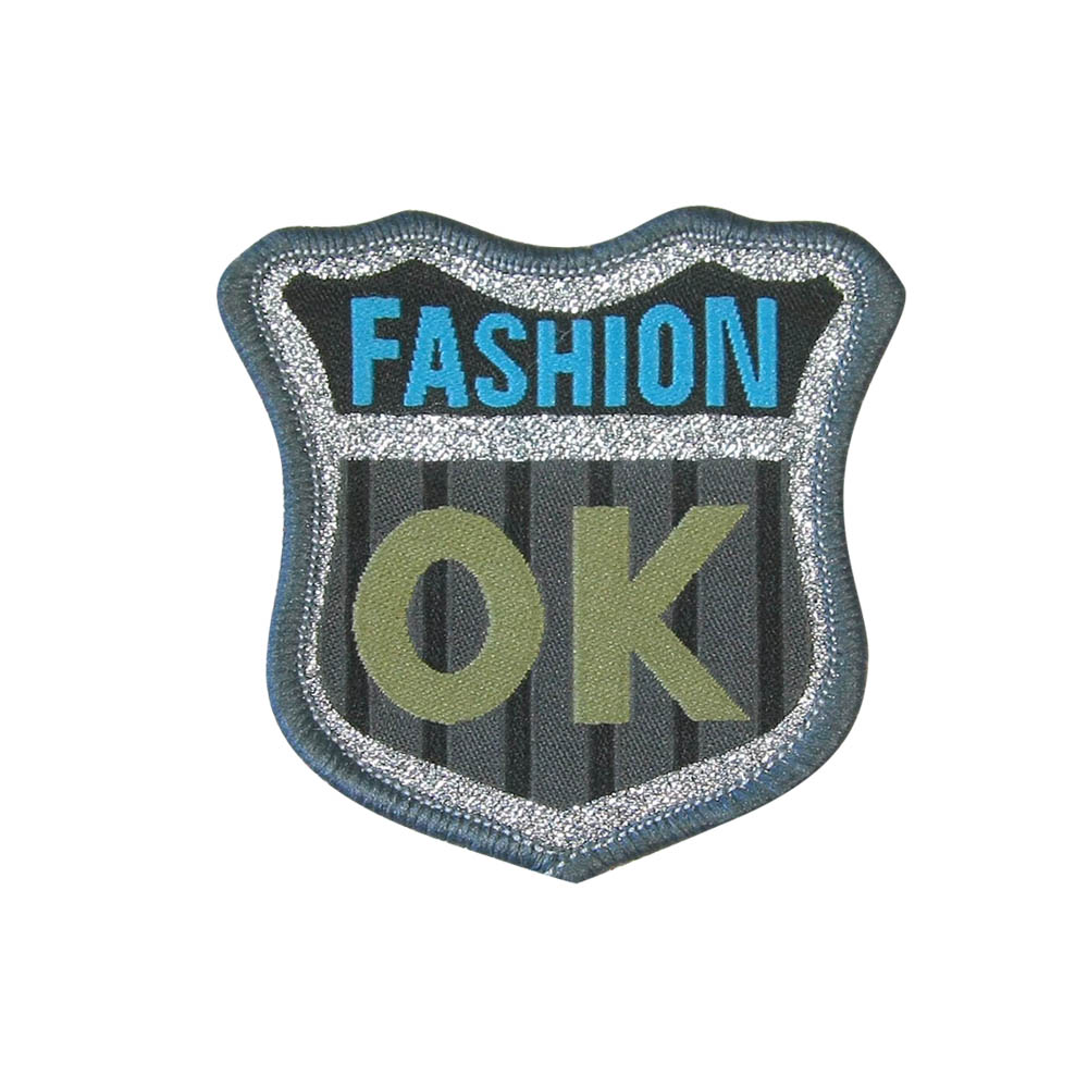 Нашивка тканевая A60 Fashion OK 5,5*6см черно-серая, сине-бежевый лого, шт. Нашивка Вышивка, Ткань
