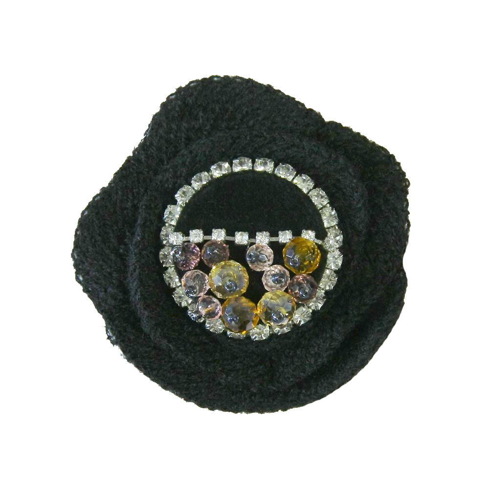 Аппликация декор обувная 36 цветок вязаный черный, укр. стекло овал, цветн. бусины, шт. Аппликации Пришивные Цветы Банты