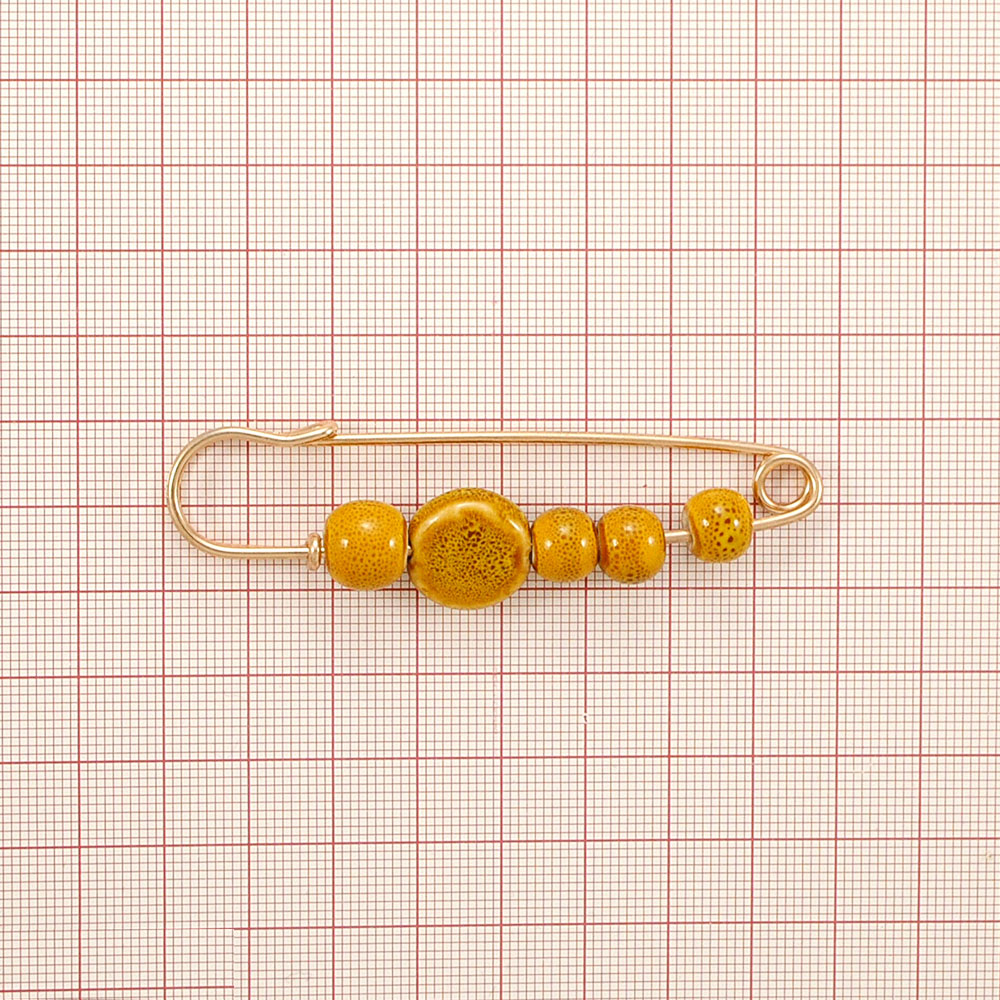 Булавка 5 бусин 8см золото, желтые в точку, шт. Булавки