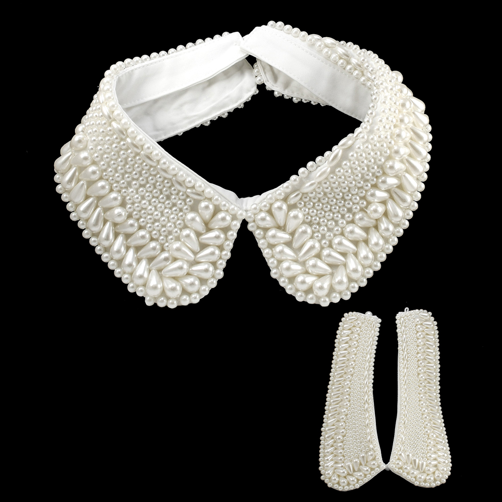 Воротник декор, 44*8см, бусины, белый,  шт. Воротники