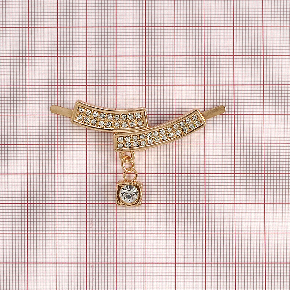 Краб металл Сдвиг с подвеской Правый 45*33 GOLD, белые камни, шт. Крабы Металл Геометрия Декор