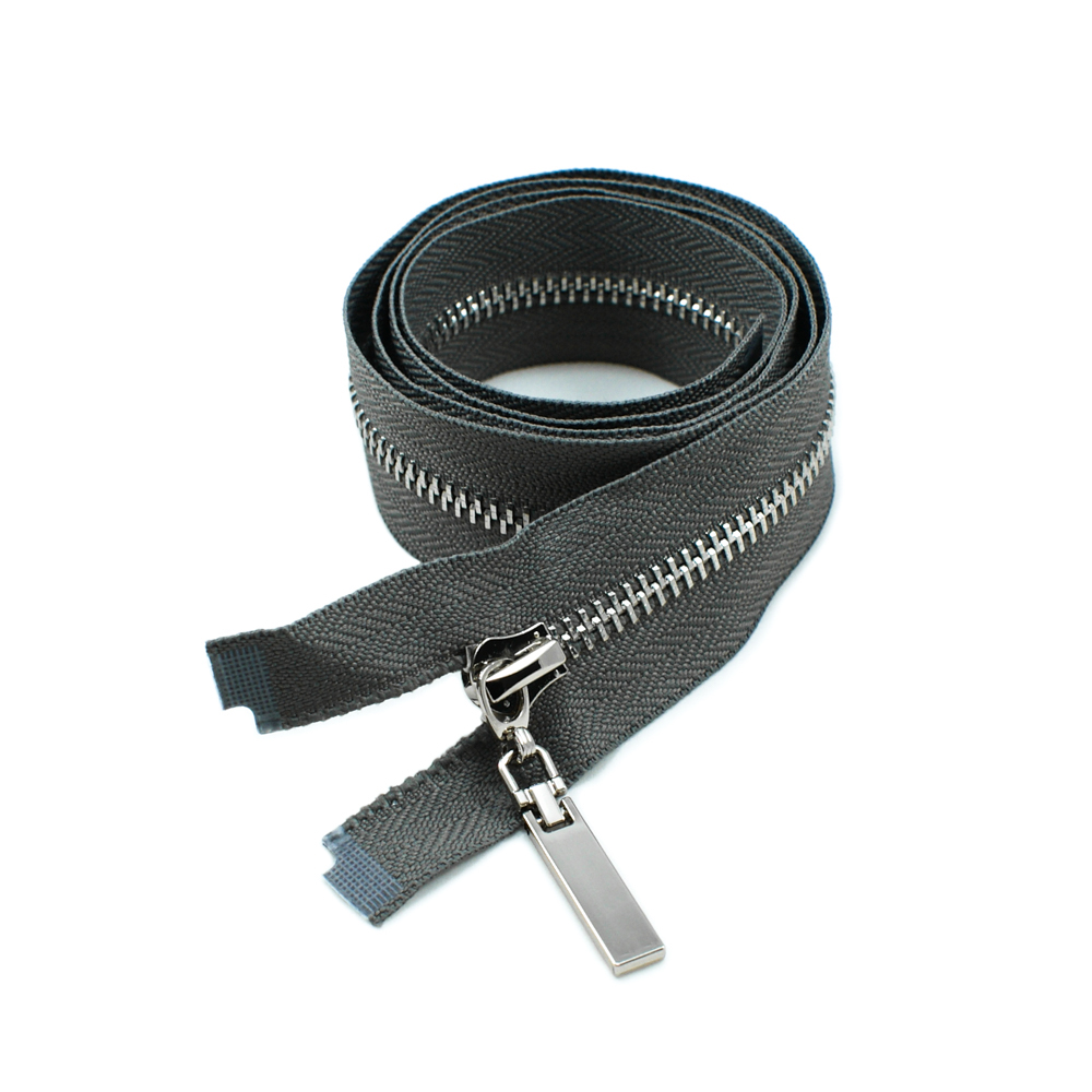 Змейка металлическая №5 85см, О/Е, Nickel и серая ткань, шт. Змейка Металл