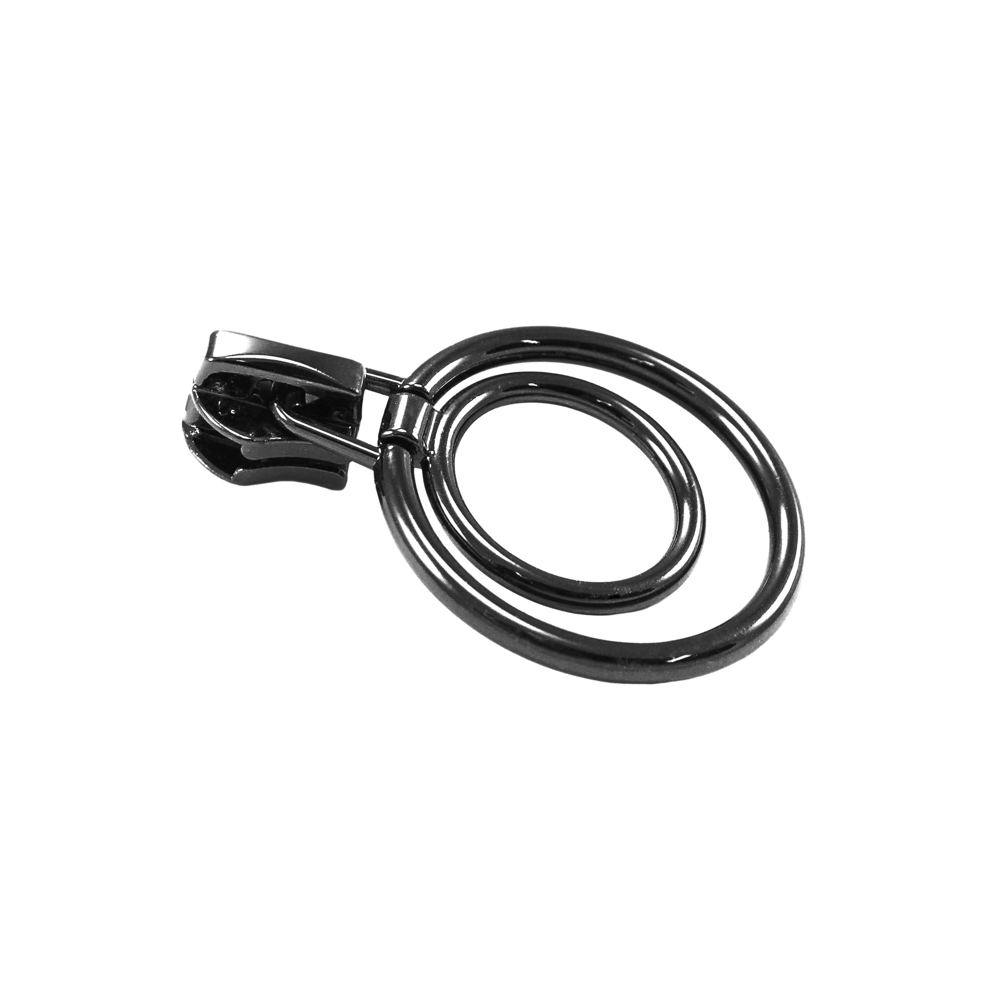 Бегунок металл №5 с подвеской 50*33мм, 2 кольца, блек никель, шт. Бегунок