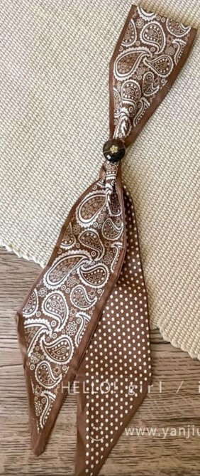 Шарф тканевый, пейсли, 88см, белый, коричневый, шт. Украшения